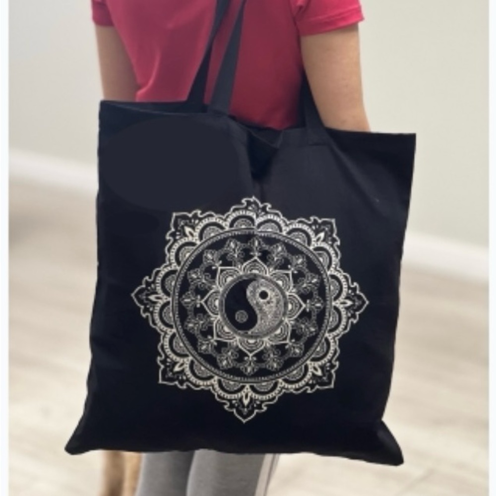 🆕 Black & White Ying Yang Lotus Mandala Cotton Tote Bag [18”x18”]